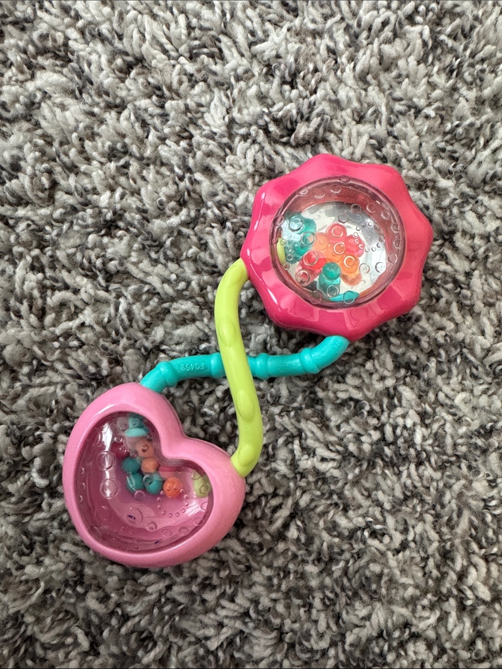 Pink Heart & Flower Learning Rattle Toy with Teal and Lime Handle